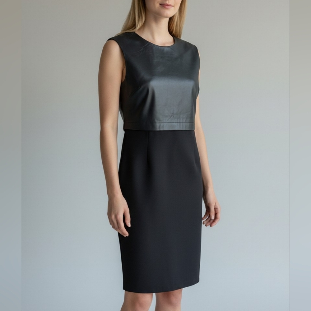 Bob & Christensen Nala leather top sheath dress black size 8